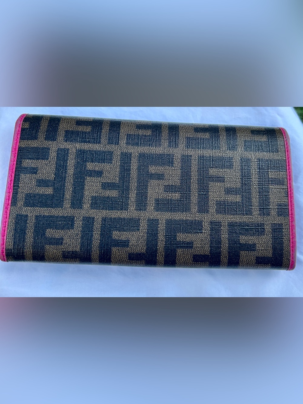 Fendi Tobacco/Pink Zucca Coated Canvas Flap Continental
Wallet. ECU - Picture 5 of 14